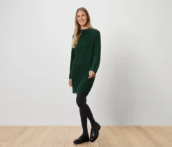 Strickkleid mit Zopfmuster, dunkelgrün