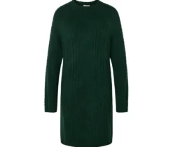 Strickkleid mit Zopfmuster, dunkelgrün