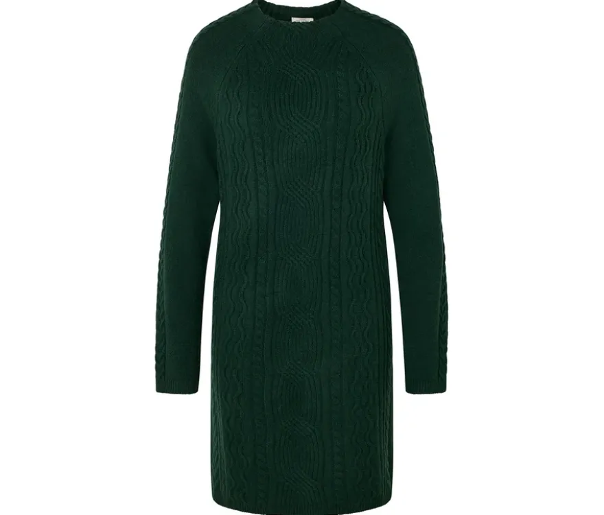 Strickkleid mit Zopfmuster, dunkelgrün