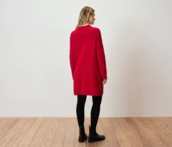 Strickkleid mit Zopfmuster, rot