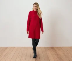 Strickkleid mit Zopfmuster, rot