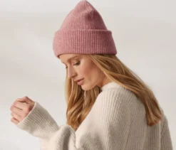 Strickmütze mit Wolle, rosé