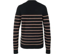 Strickpullover mit Stehkragen, schwarz mit hellbraunen Streifen