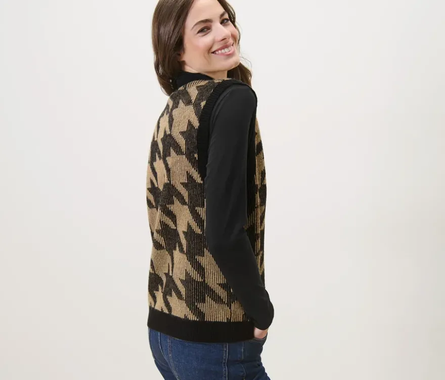 Strickweste mit Hahnentritt-Jacquard