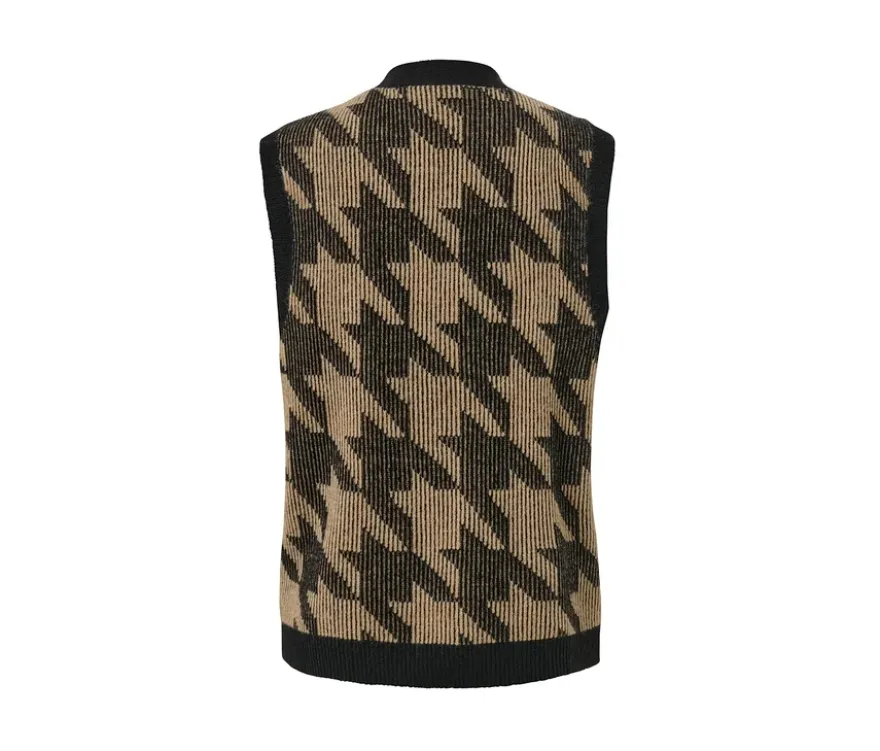 Strickweste mit Hahnentritt-Jacquard