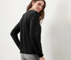 Strukturiertes Langarmshirt, schwarz