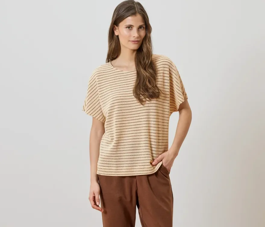 Strukturiertes Shirt, creme-braun