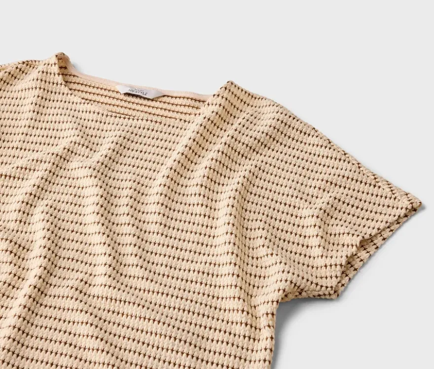 Strukturiertes Shirt, creme-braun