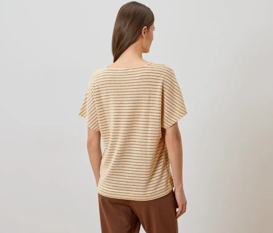 Strukturiertes Shirt, creme-braun