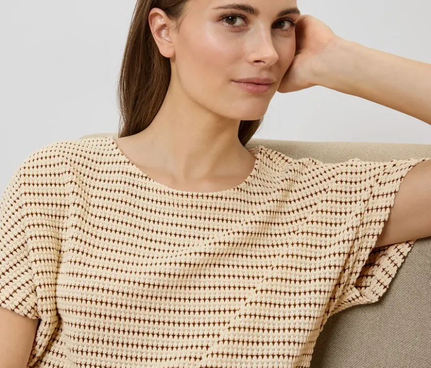 Strukturiertes Shirt, creme-braun