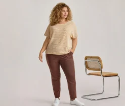 Strukturiertes Shirt, creme-braun