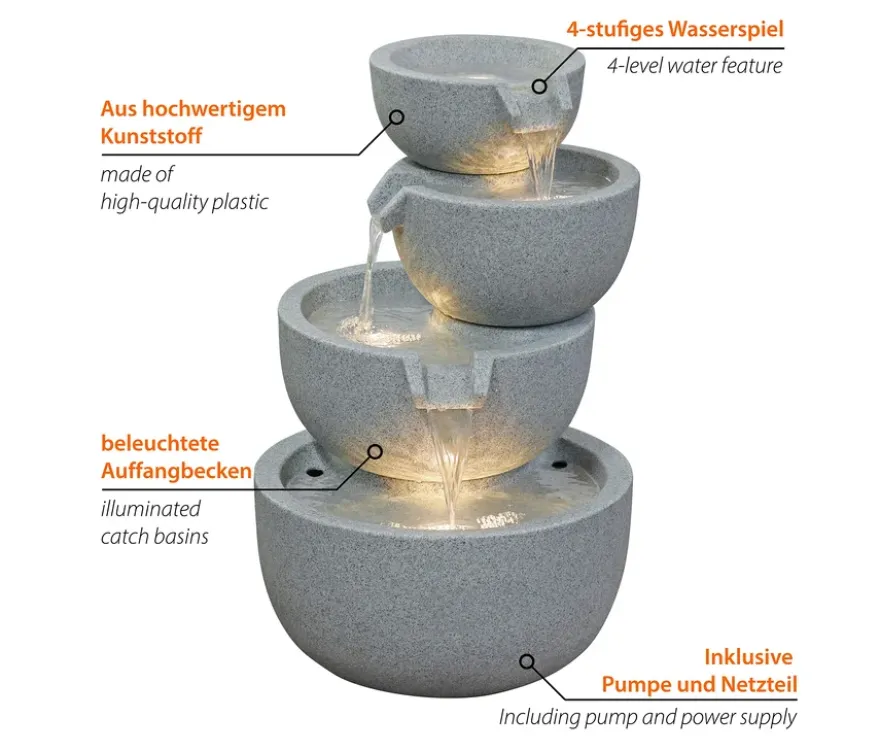4-stufiger LED-Gartenbrunnen »Rama«