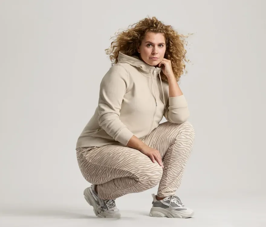 Sweathose, beige-weiß