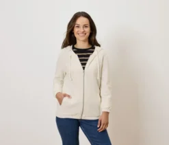 Sweatjacke, cremeweiß
