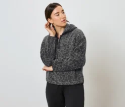 Teddypullover, Leo-Alloverprint anthrazit