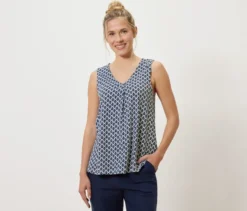 Top mit Falten-Detail, Minimal-Alloverprint