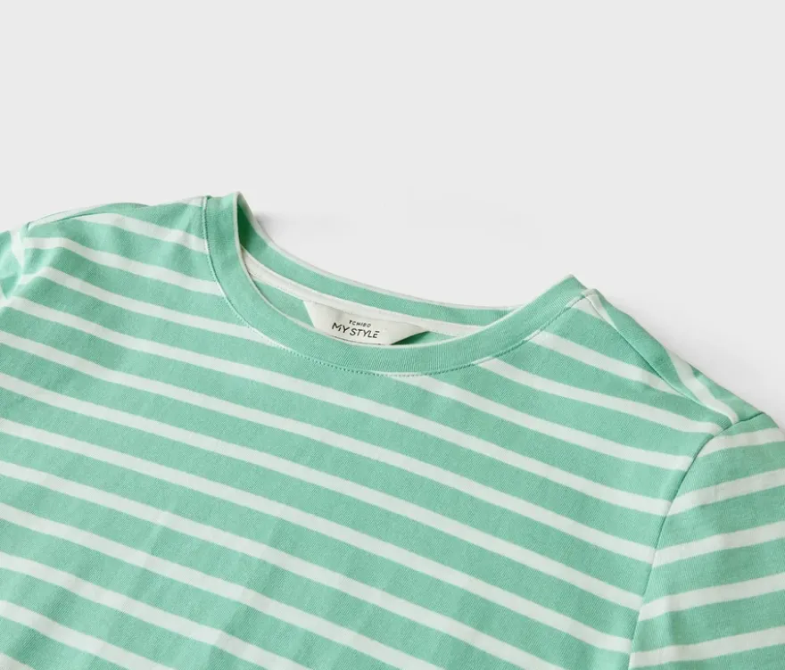 T-Shirt, mint-weiß gestreift