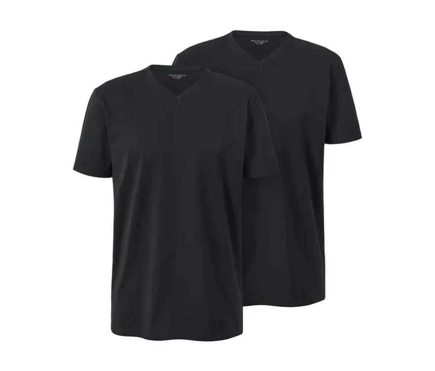 2 T-Shirts mit V-Ausschnitt, schwarz