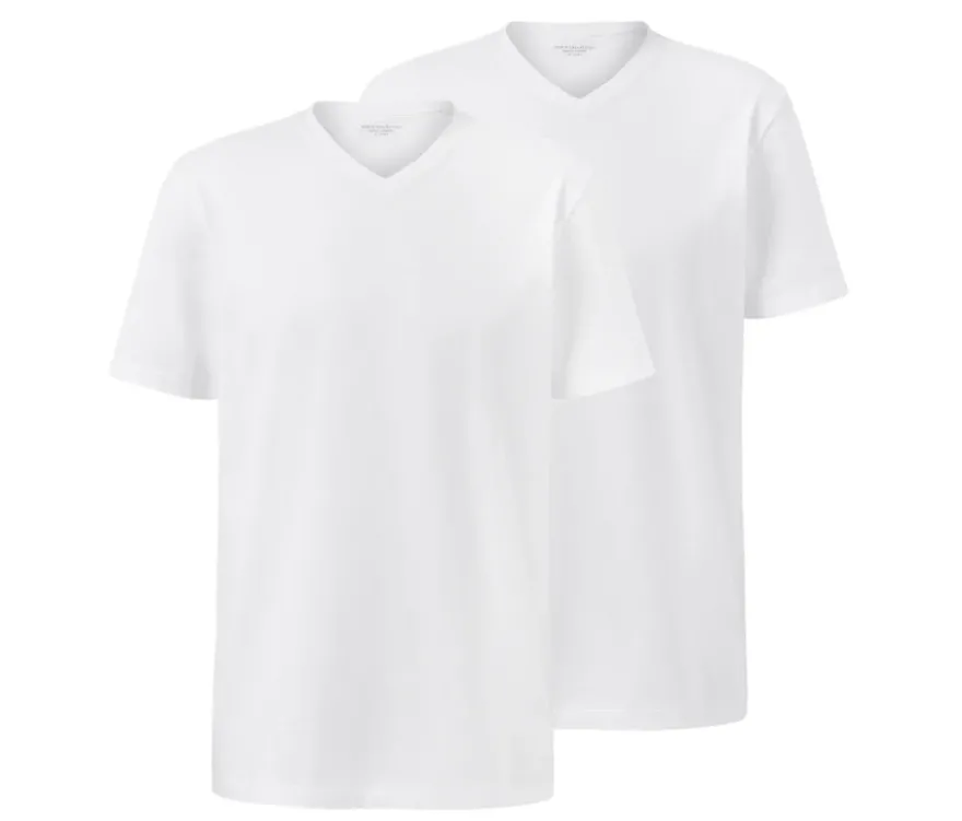 2 T-Shirts mit V-Ausschnitt, weiß