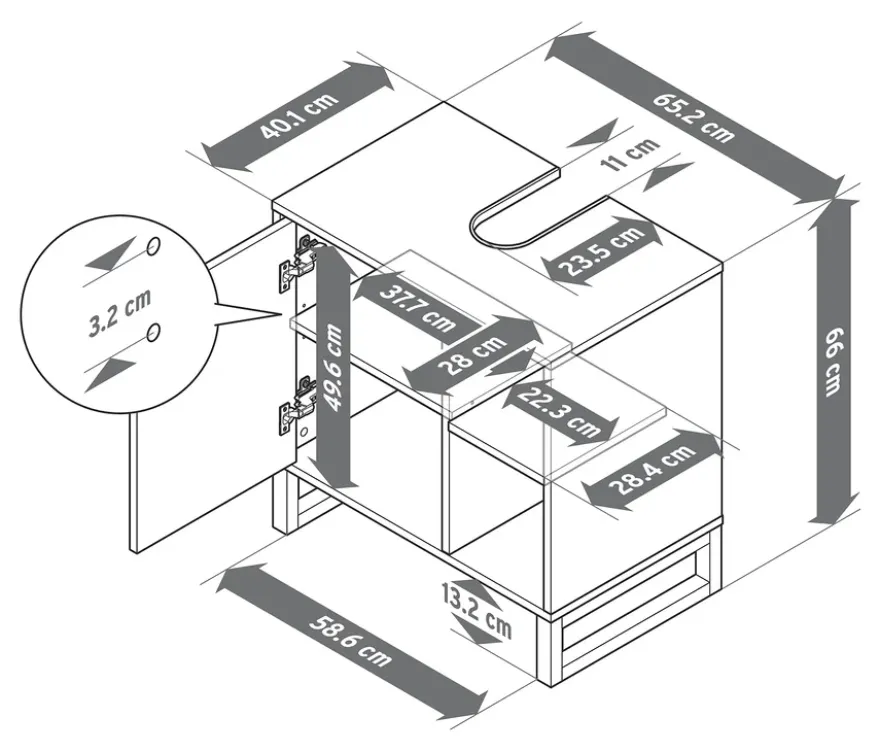 Waschbeckenunterschrank mit Tür und Seitenfach