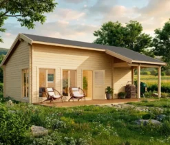 Weka Wochenendhaus »Hamburg« mit Sauna und Aufbau, 70 mm, naturfarben