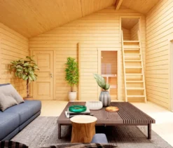 Weka Wochenendhaus »Hamburg« mit Sauna und Aufbau, 70 mm, naturfarben