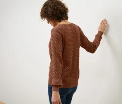 Zopfstrickpullover, cognac