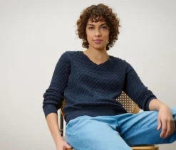 Zopfstrickpullover, dunkelblau