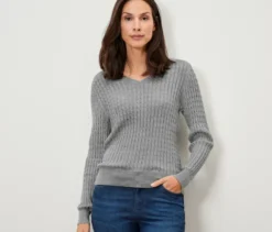 Zopfstrickpullover, grau