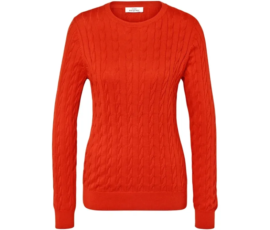 Zopfstrickpullover, orange