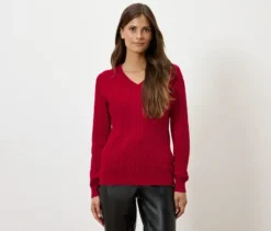 Zopfstrickpullover, rot