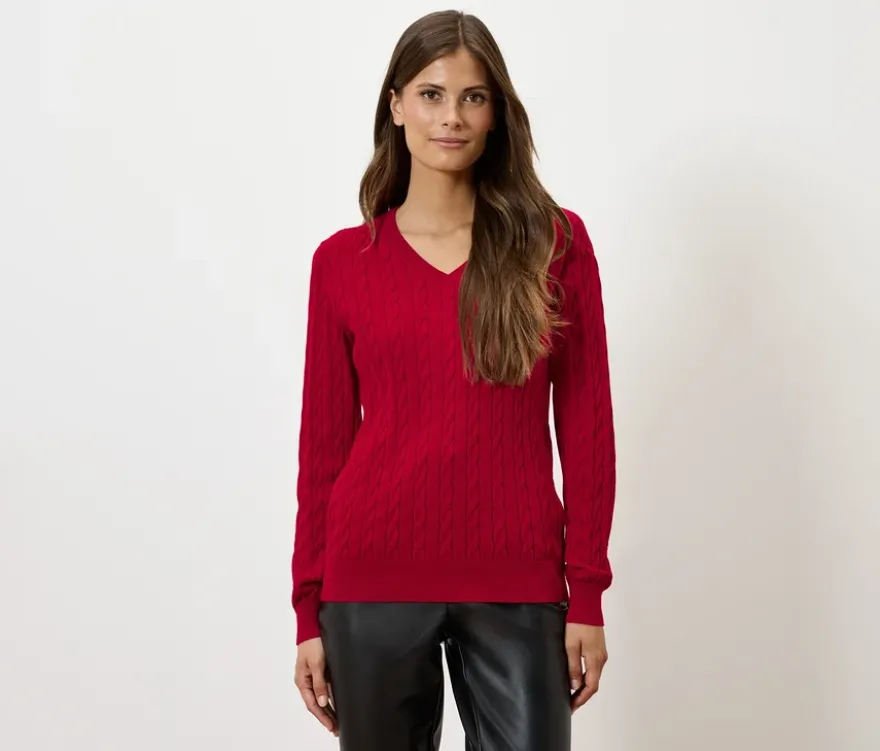 Zopfstrickpullover, rot