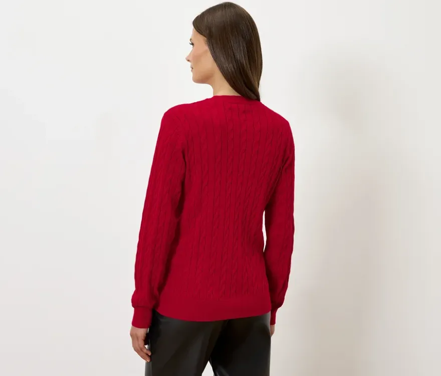 Zopfstrickpullover, rot