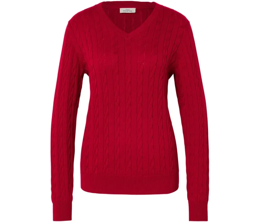 Zopfstrickpullover, rot