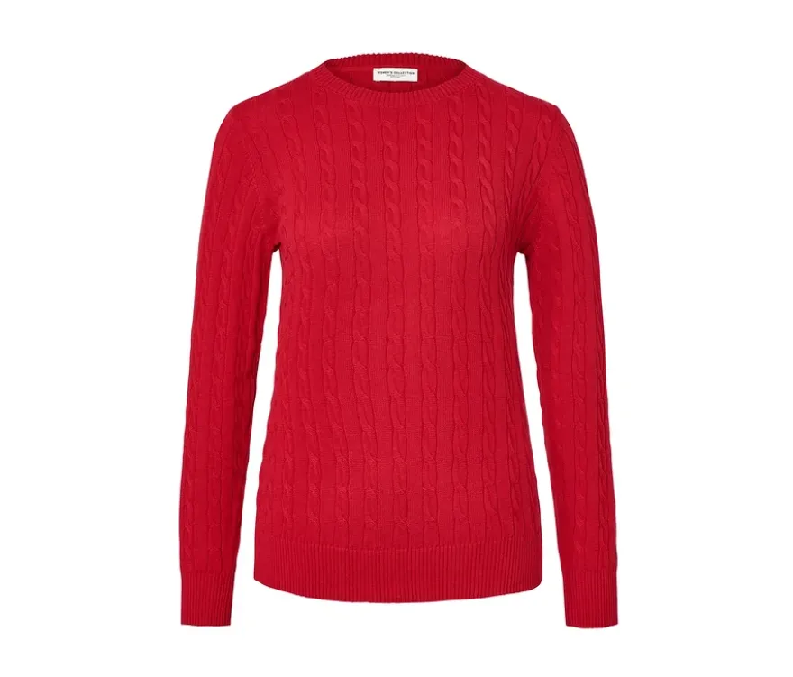 Zopfstrickpullover, rot