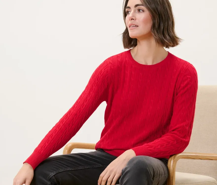 Zopfstrickpullover, rot